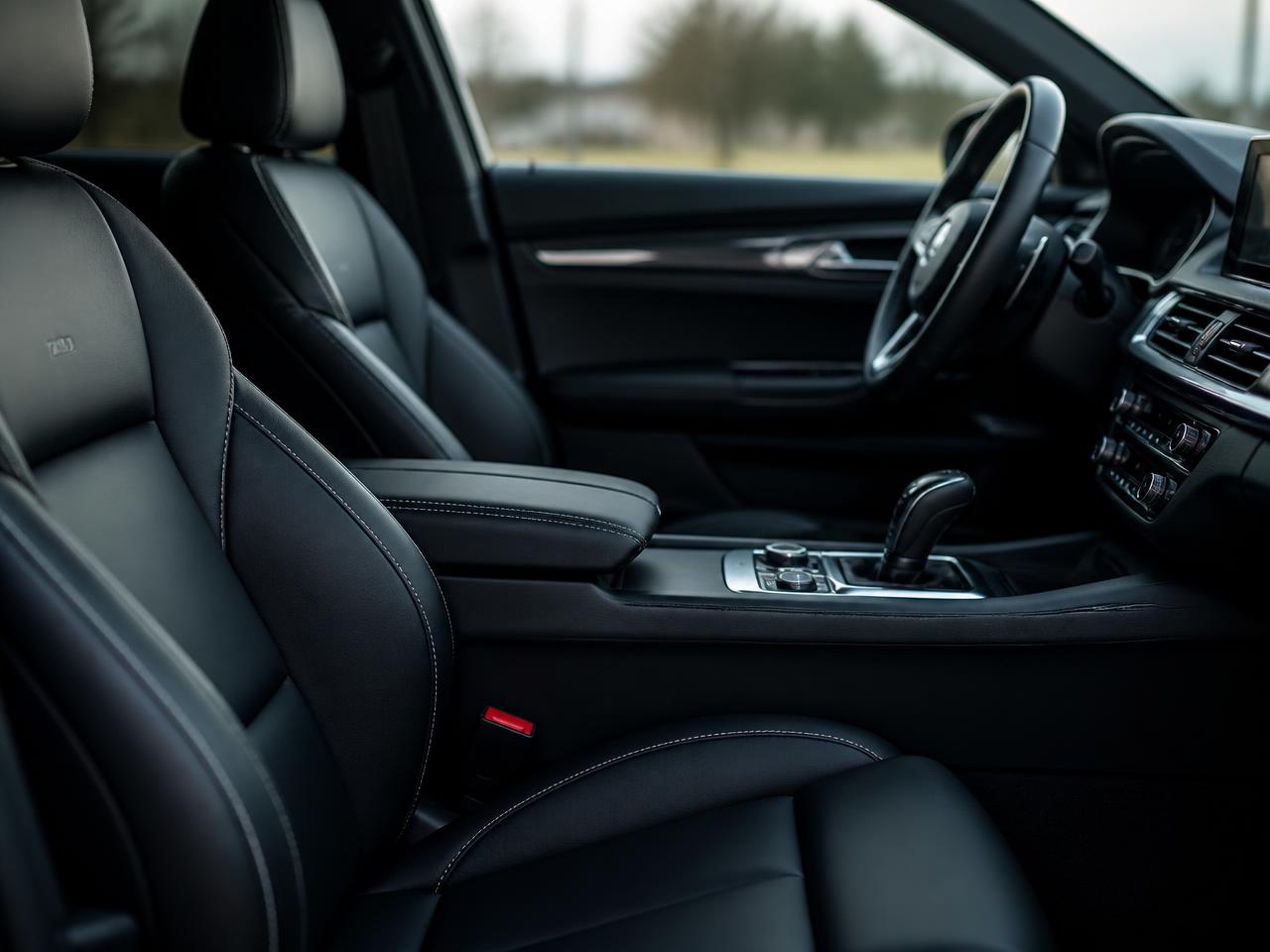 Detailed black leather car interior cleaned by a mobile auto detailer in Millbrae
